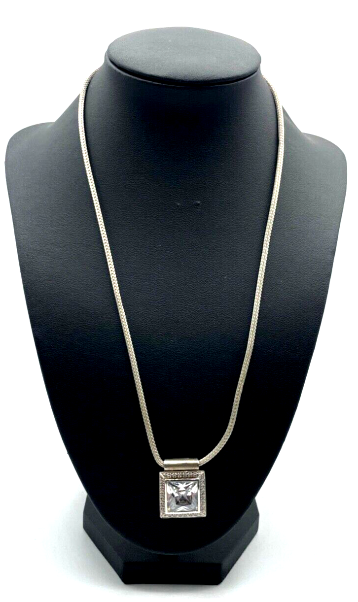 Moderne 925 Silber Kette Fuchsschwanz Dekor + gr. Zirkonia Anhänger solide0