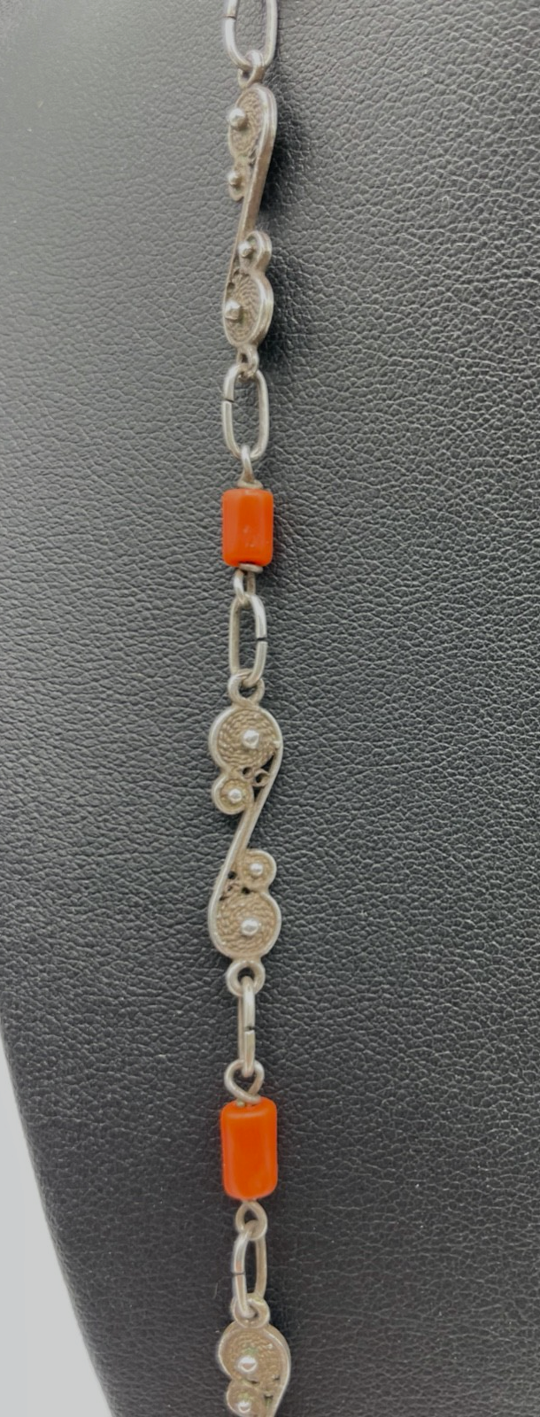 Traumhafte antik 835 Silber Kette mit Koralle 30er J Handarbeit L 68 cm B 6 mm3