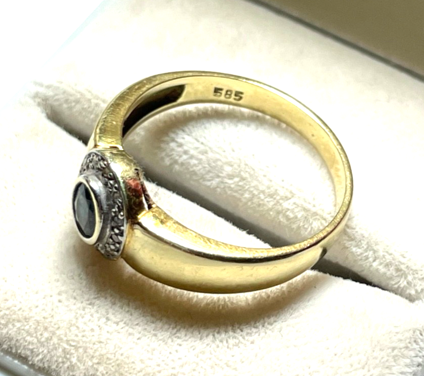 585 Gold 14 K Ring Saphir Diamant Halo Ø 18,5 mm RG 58 Juwelier Qualität gepfl.5