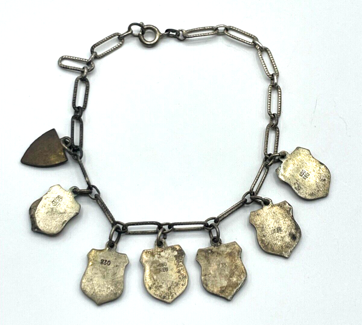 Vintage Silber Bettelarmband Stadtwappen 7 Reiseandenken Emaille erweiterbar2