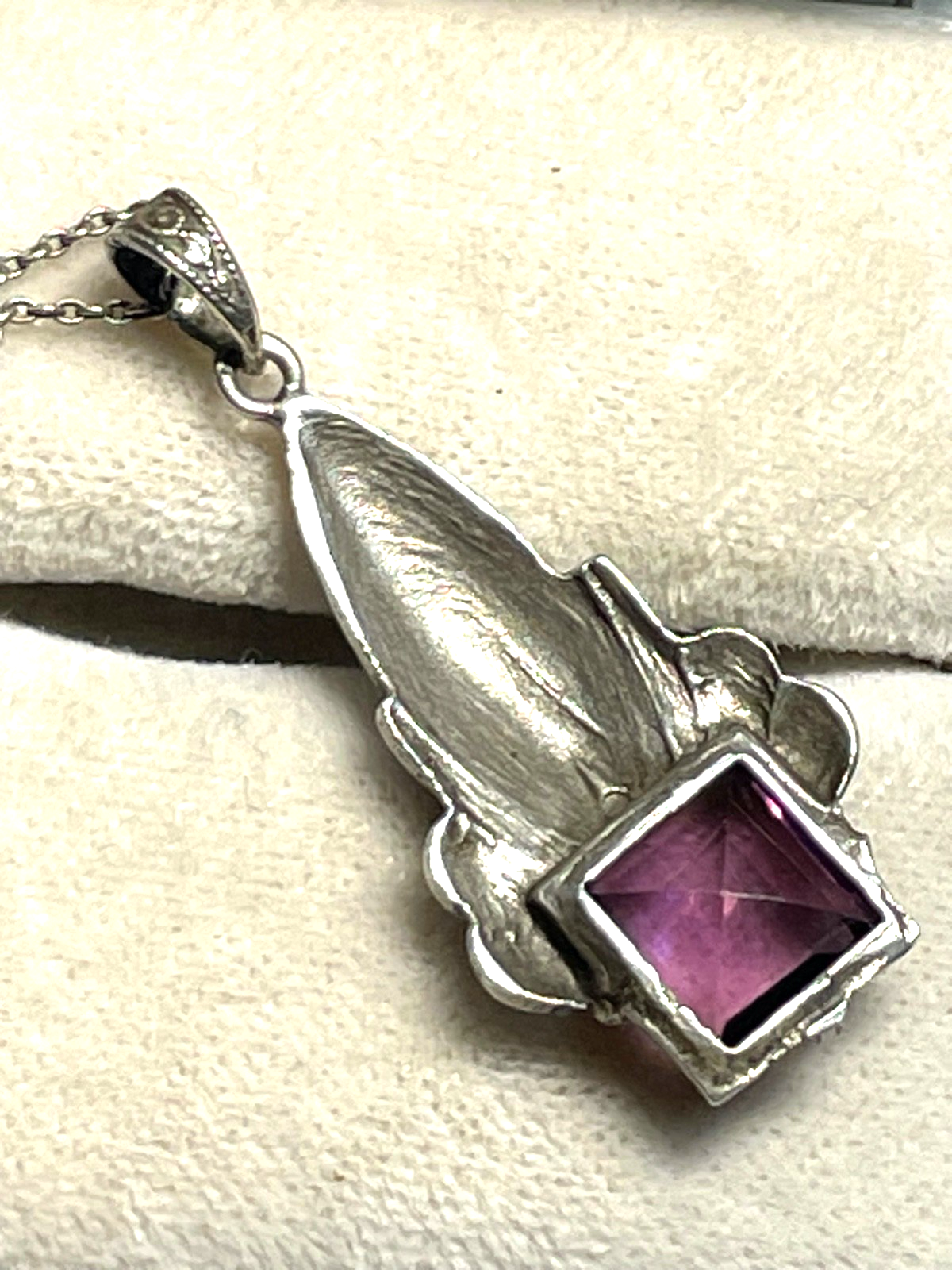 Original 800 Silber Art Déco Amethyst Anhänger an feiner Silberkette 46 cm lang5