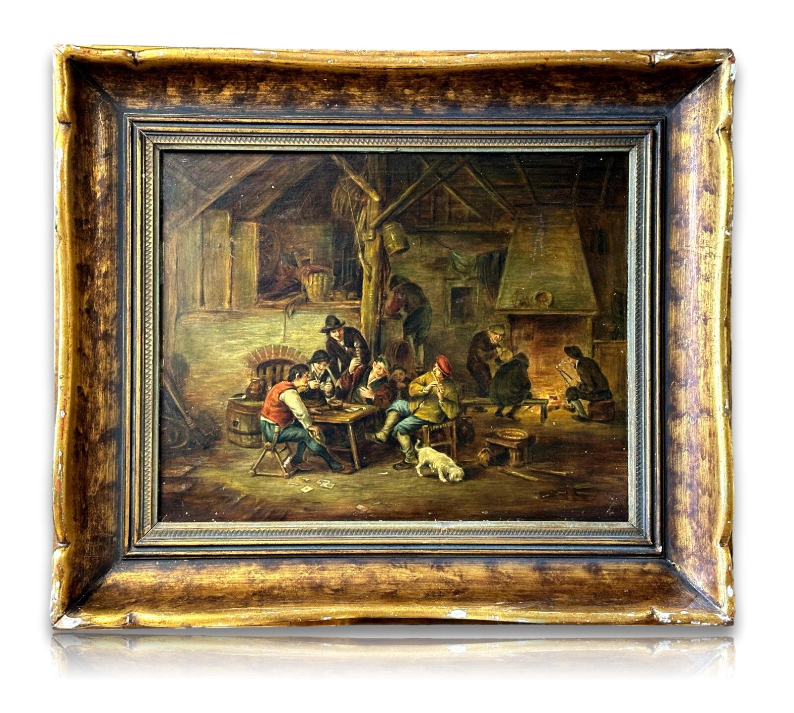 Öl auf auf Kupferplatte - Genre - Wirtshausszene nach David Teniers - gerahmt0