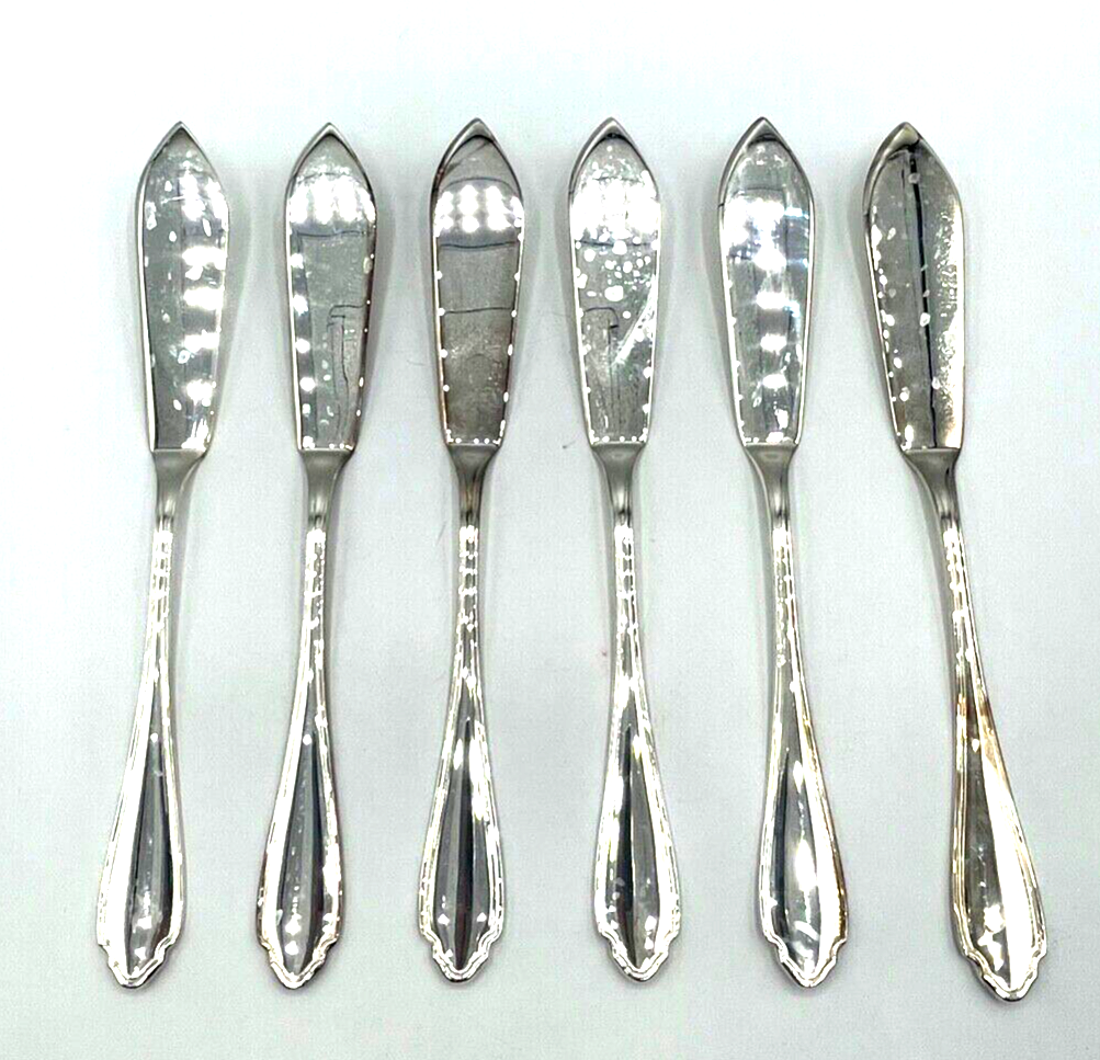 6 x Fischmesser Chippendale J. Grimminger Schwäbisch-Gmünd 90 Silberauflage gepf0