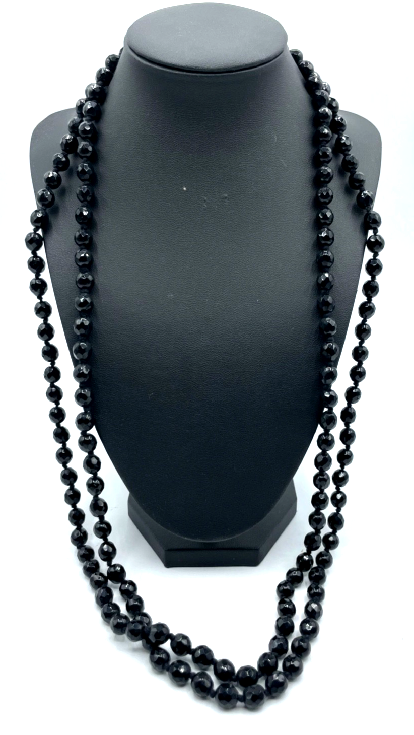 156 cm schwarze Glasperlen Kette Charleston Kette 20erJ Trauerschmuck geknotet2