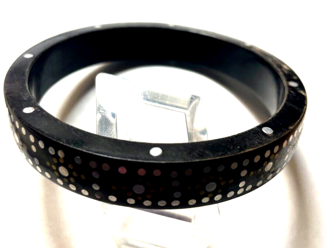 Vintage Horn Armreif handbemalt wie Intarsien Einlegearbeit Handarbeit gepflegt1