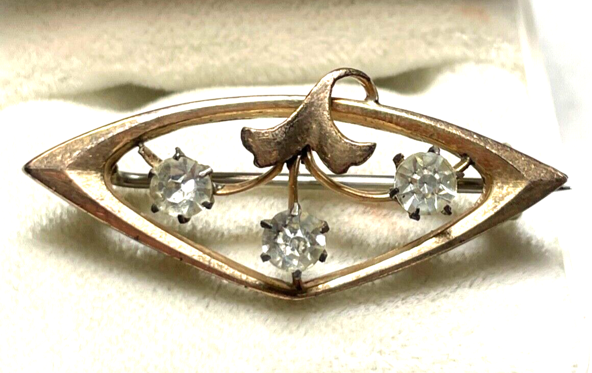 Antik Jugendstil Golddouble Brosche mit Simili  um 1900 Rotgold sehr gepfl.2