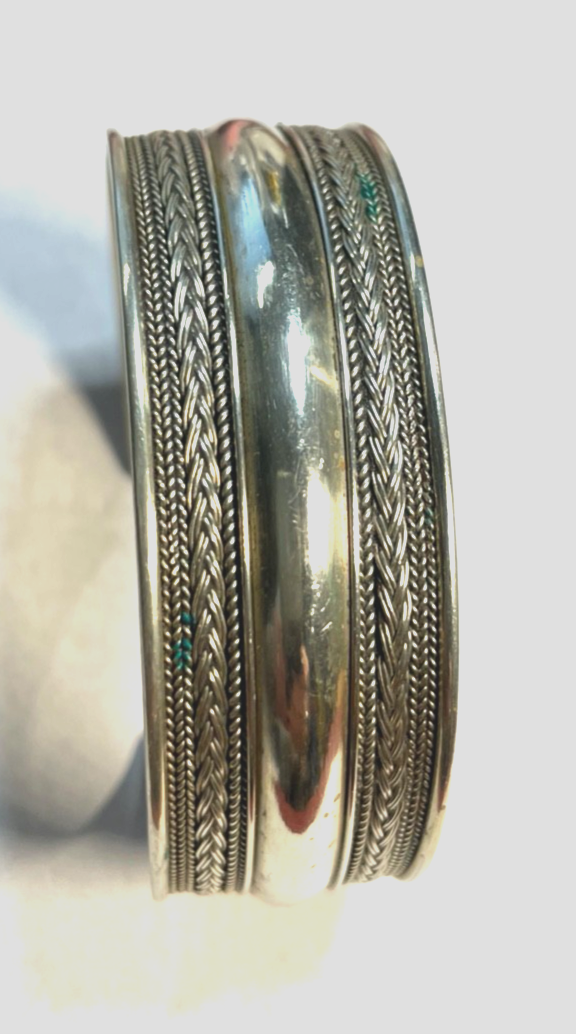 Unisex Ethno Style 925 Silber solider Armreif Armspange 23 mm breit flexibel0