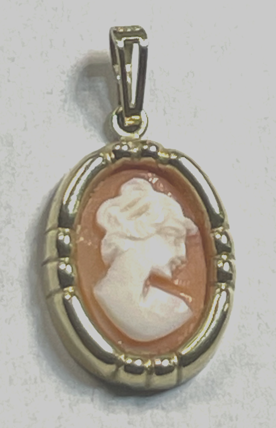 Vintage 333 Gold 8 K Gelbgold Anhänger Cameo Gemme Muschelgemme Porträt gepfl.6