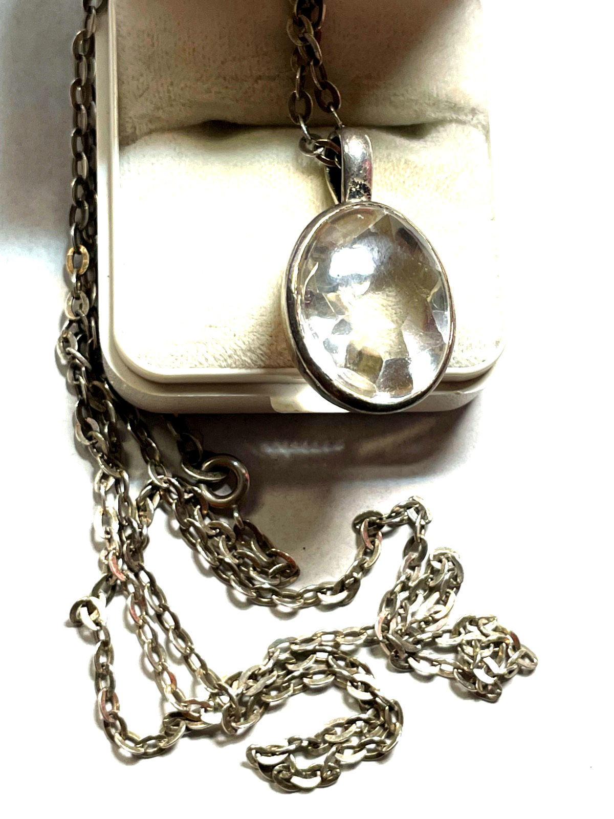 75cm 835 Silber Gliederkette + vintage Bergkristall Anhänger Purismus top gepfl.0