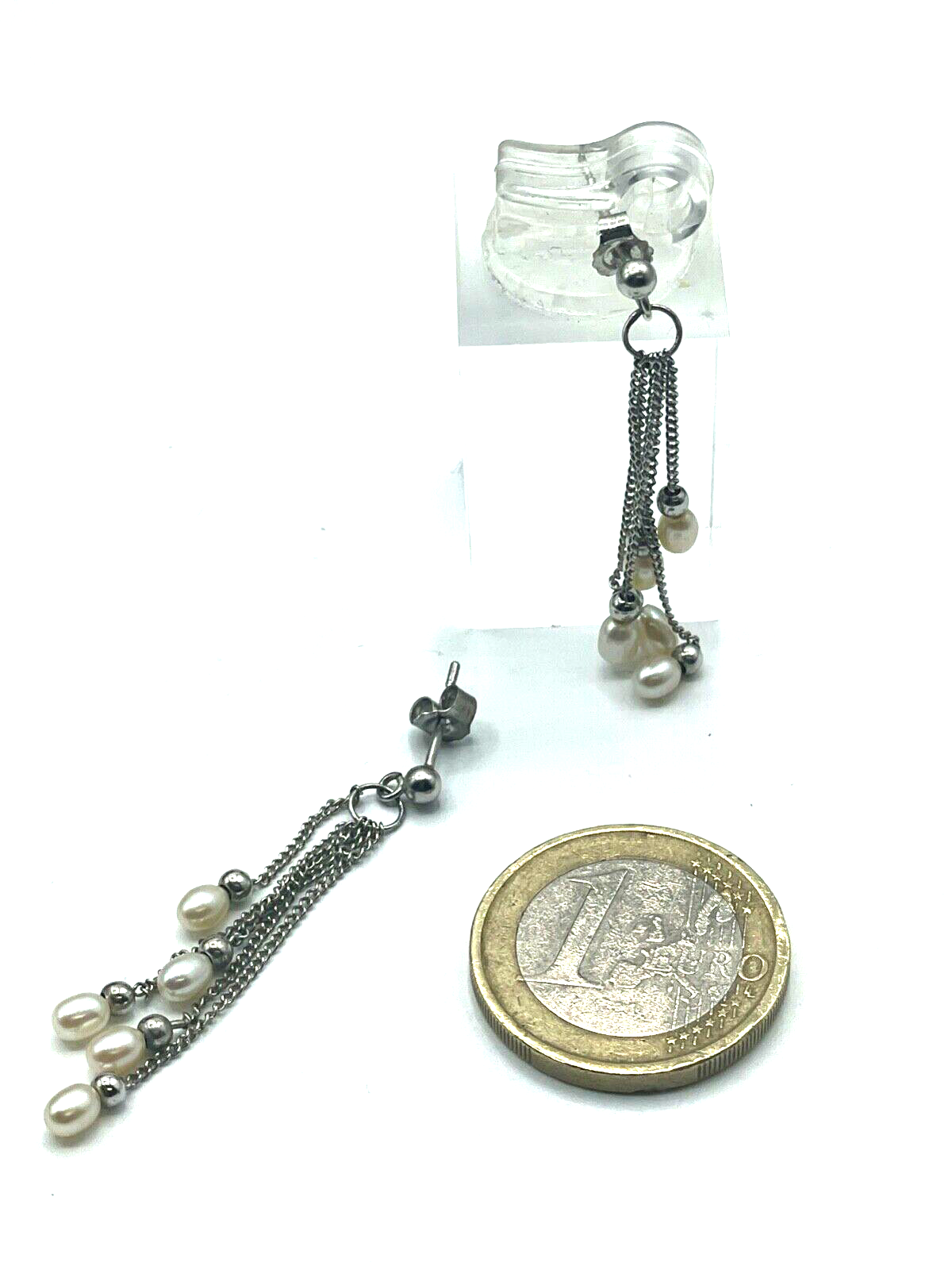 925 Silber Ohrringe Orhänger mit je 5 SWZ Perlen rein weiß sehr chic L 45 mm0