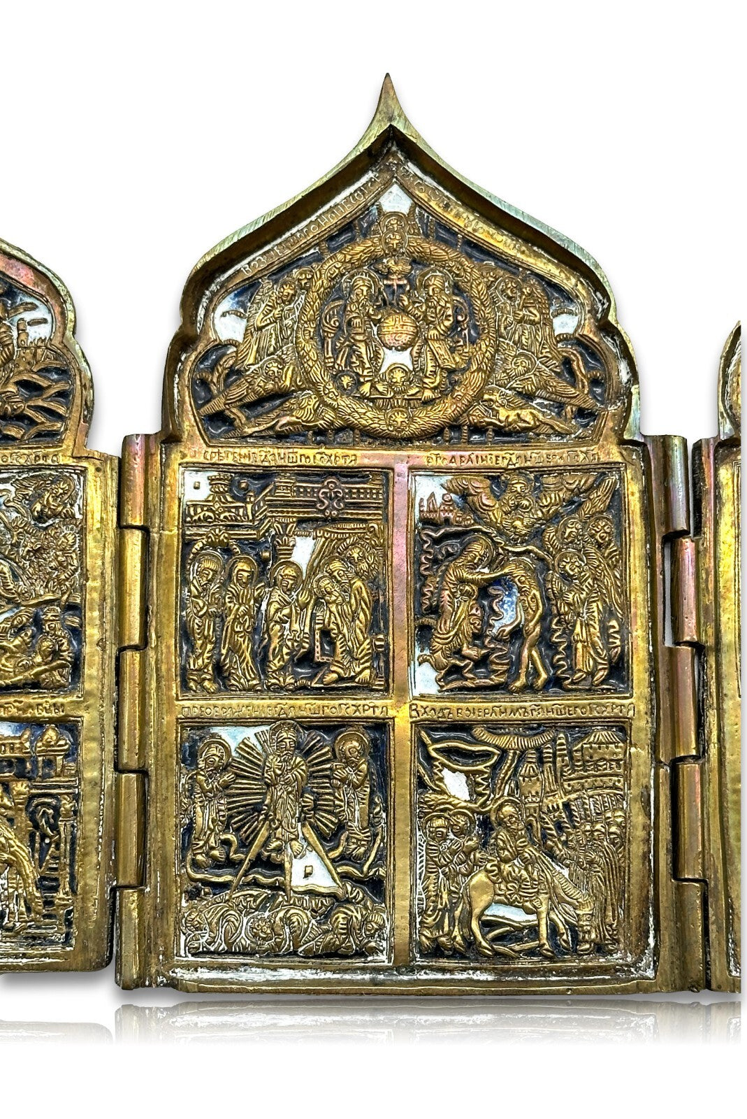Russische Reise-Ikone - Polyptychon - Bronze - um 1800 - Emailliert - 4-teilig3
