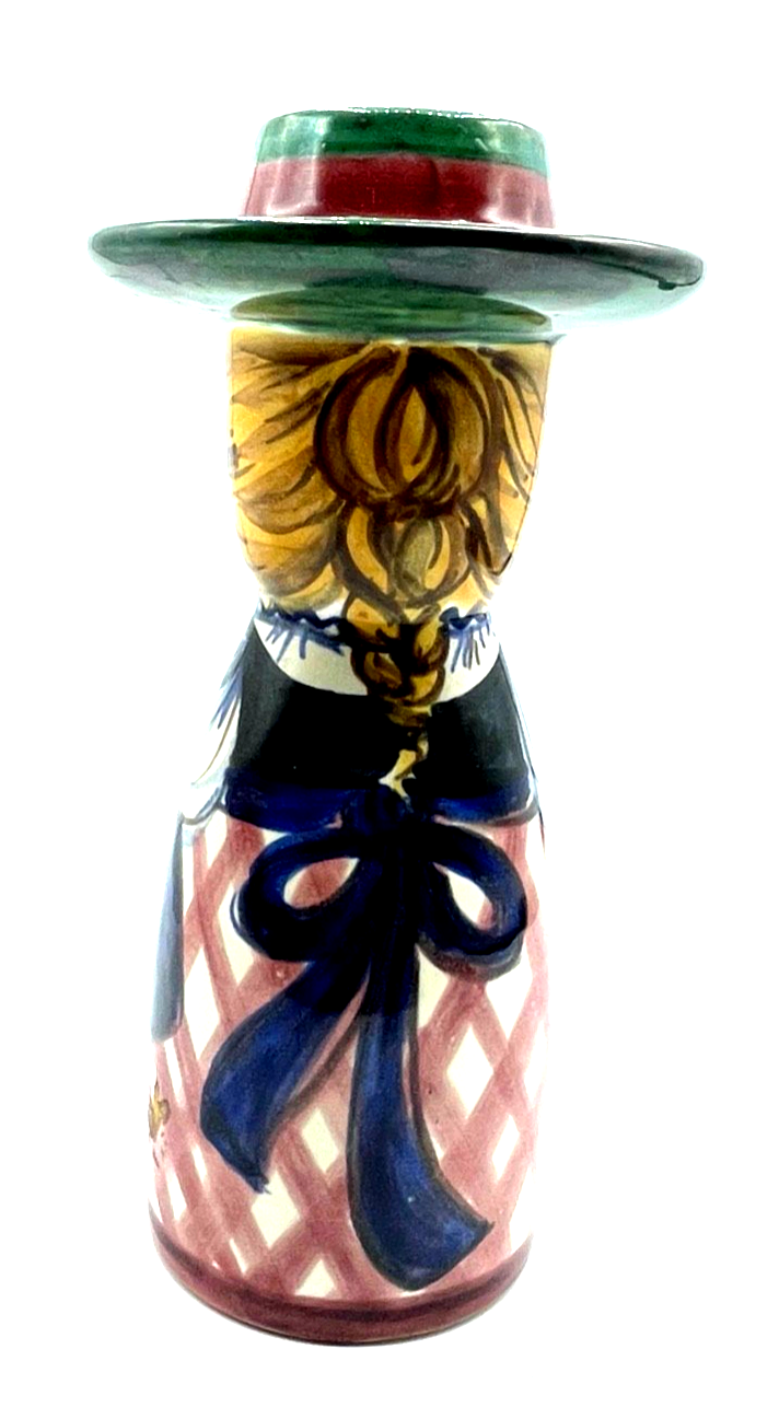 Vintage Art Pottery Kerzenhalter Leuchter Frau in Tracht Handbemalt H 21 cm4