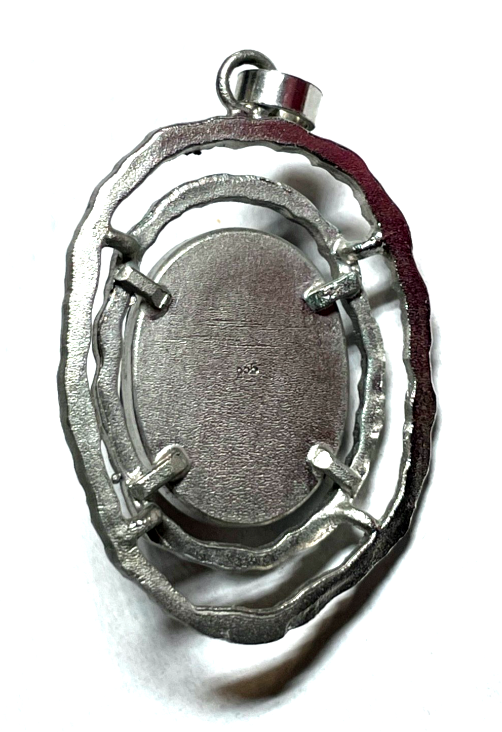 Vintage Handarbeit 835 Silber Anhänger mit natürlichem Amethyst 70erJ Brutalist4