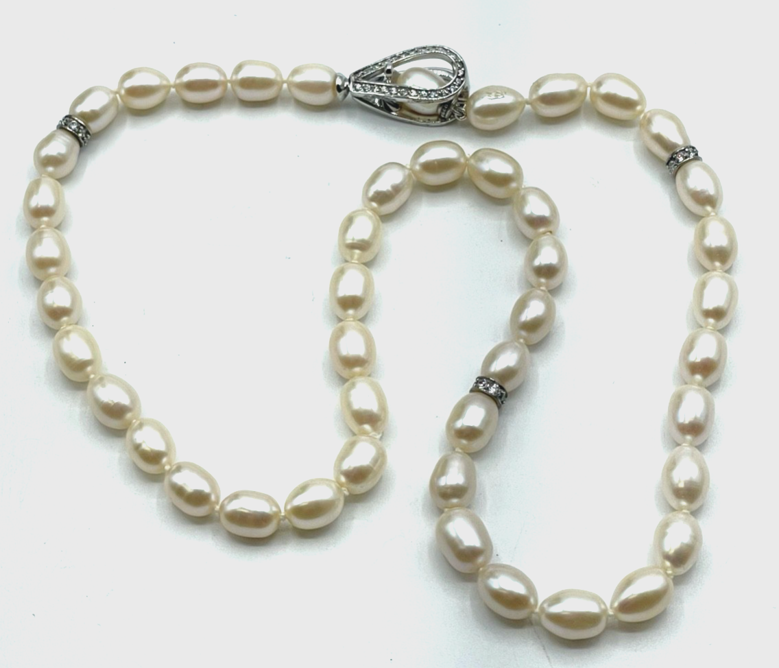 Ausgefallene SWZ Perlenkette 925 Silber Clip längenverstellbar 1A gepflegt 50 cm5