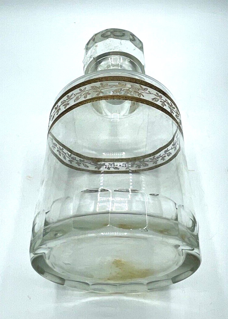 Vintage Glaskaraffe Karaffe Whisky Likör mit Schliff + Gravur Dekor H ca. 21 cm4