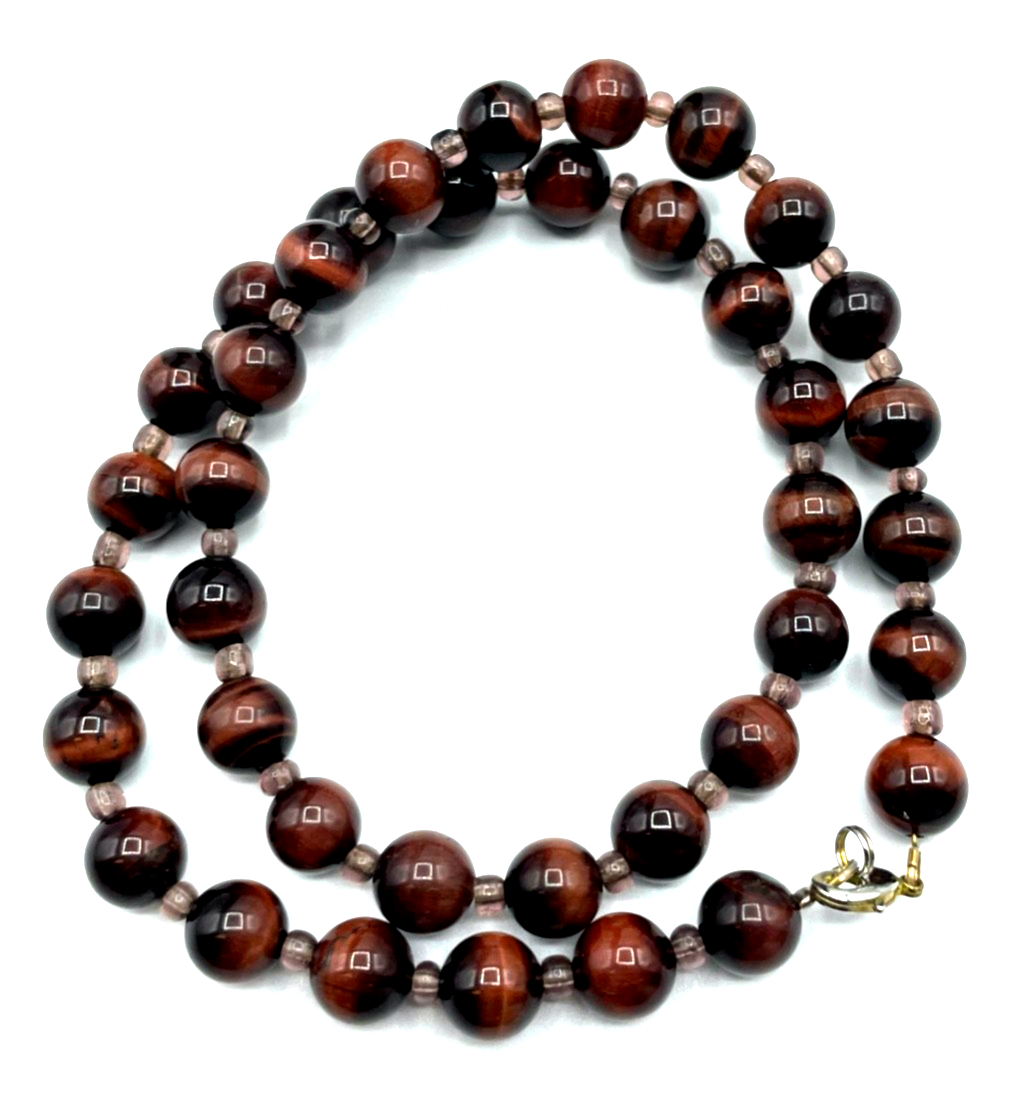 Vintage 53 cm lange rotes Tigerauge Ochsenauge Kugelkette fortlaufend Ø 10 mm0