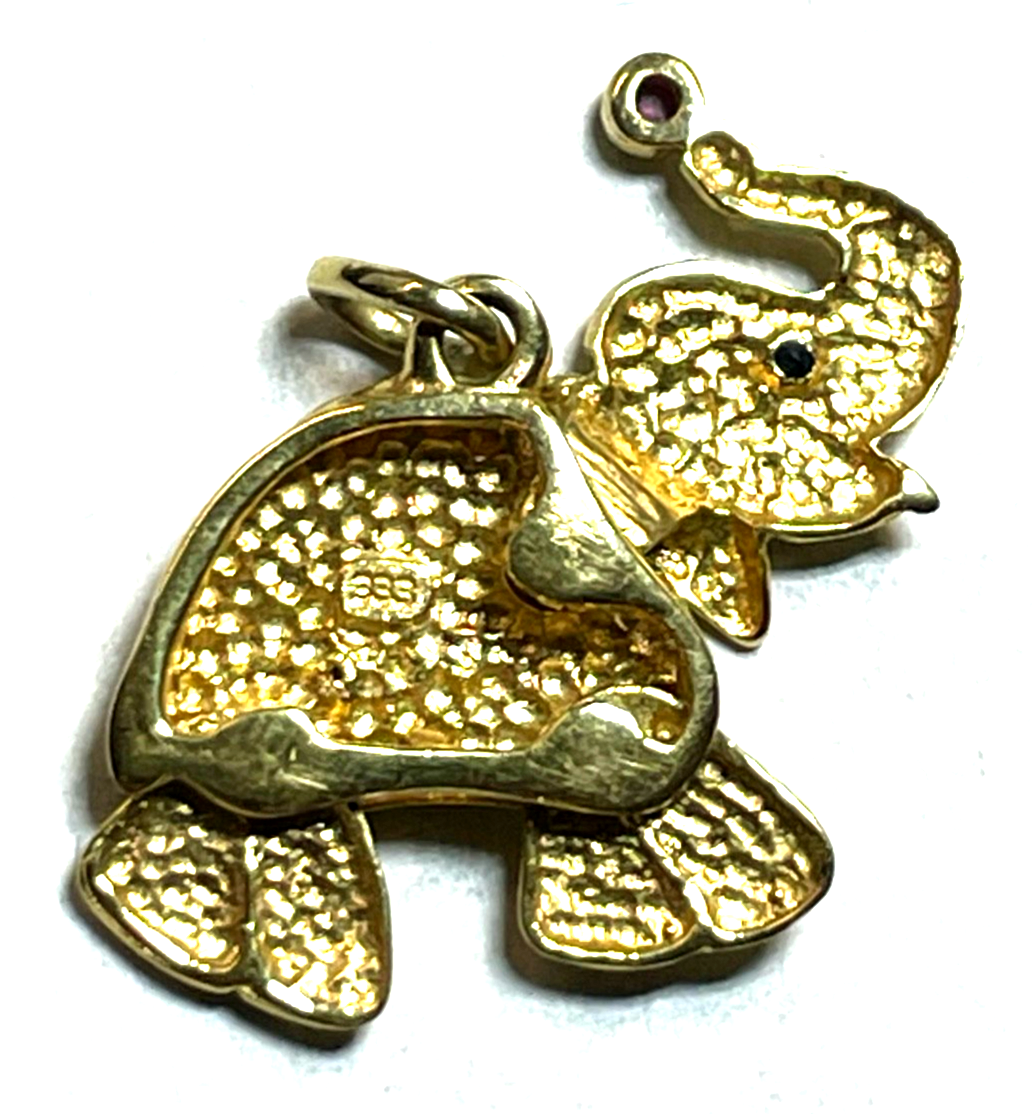 333 Gold 8 K Gelbgold Anhänger Charm Elefant beweglich + Farbsteine Juwelier4