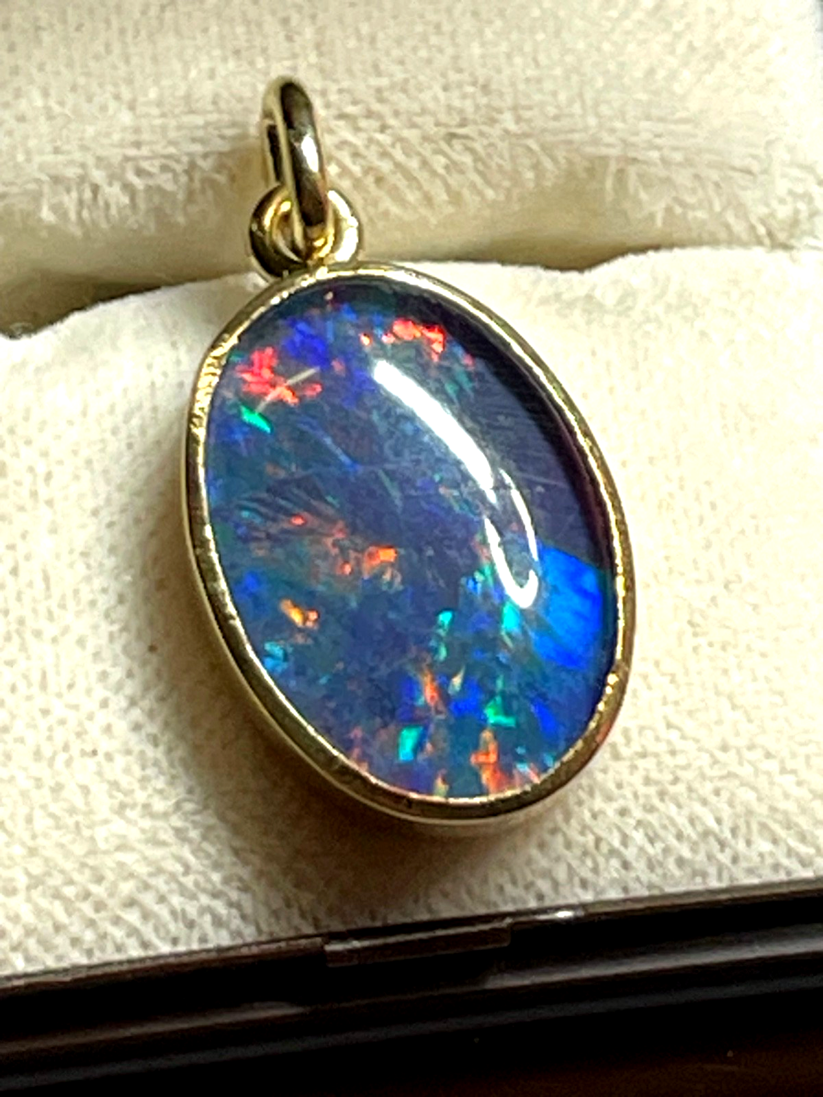 585 Gold 14 K Opal Anhänger Dublette L 27 B 14 mm solide Juwelier Qualität gepfl0