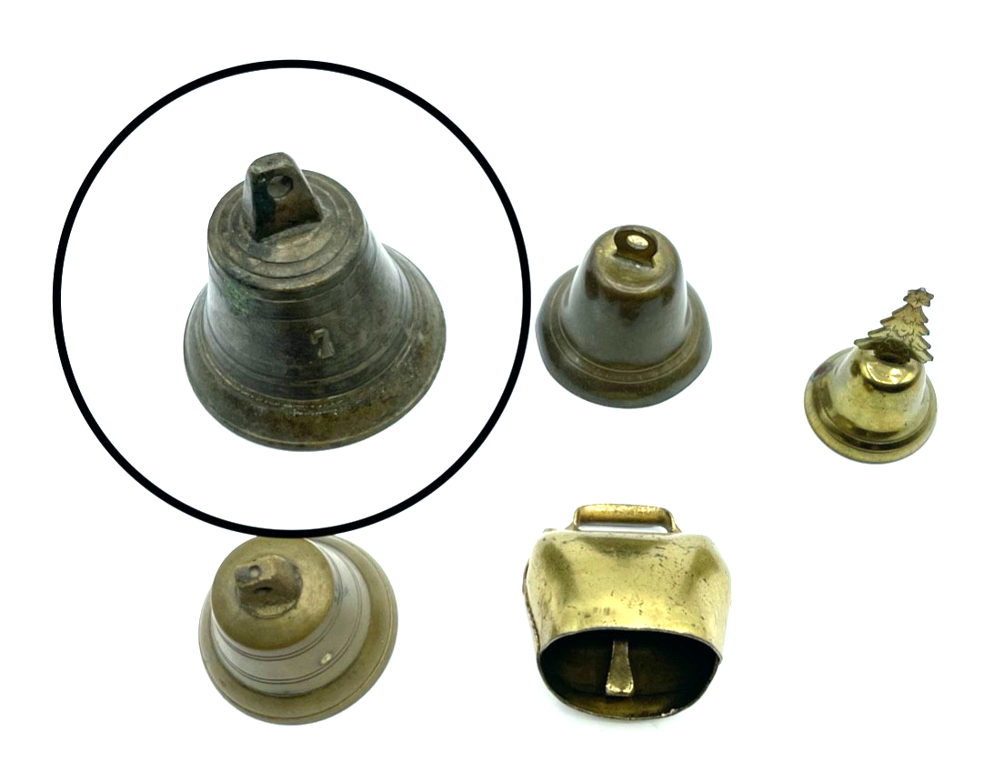 Vintage Konvolut 5 kleine Glocken aus Bronze und Messing gepflegt Dachbodenfund5