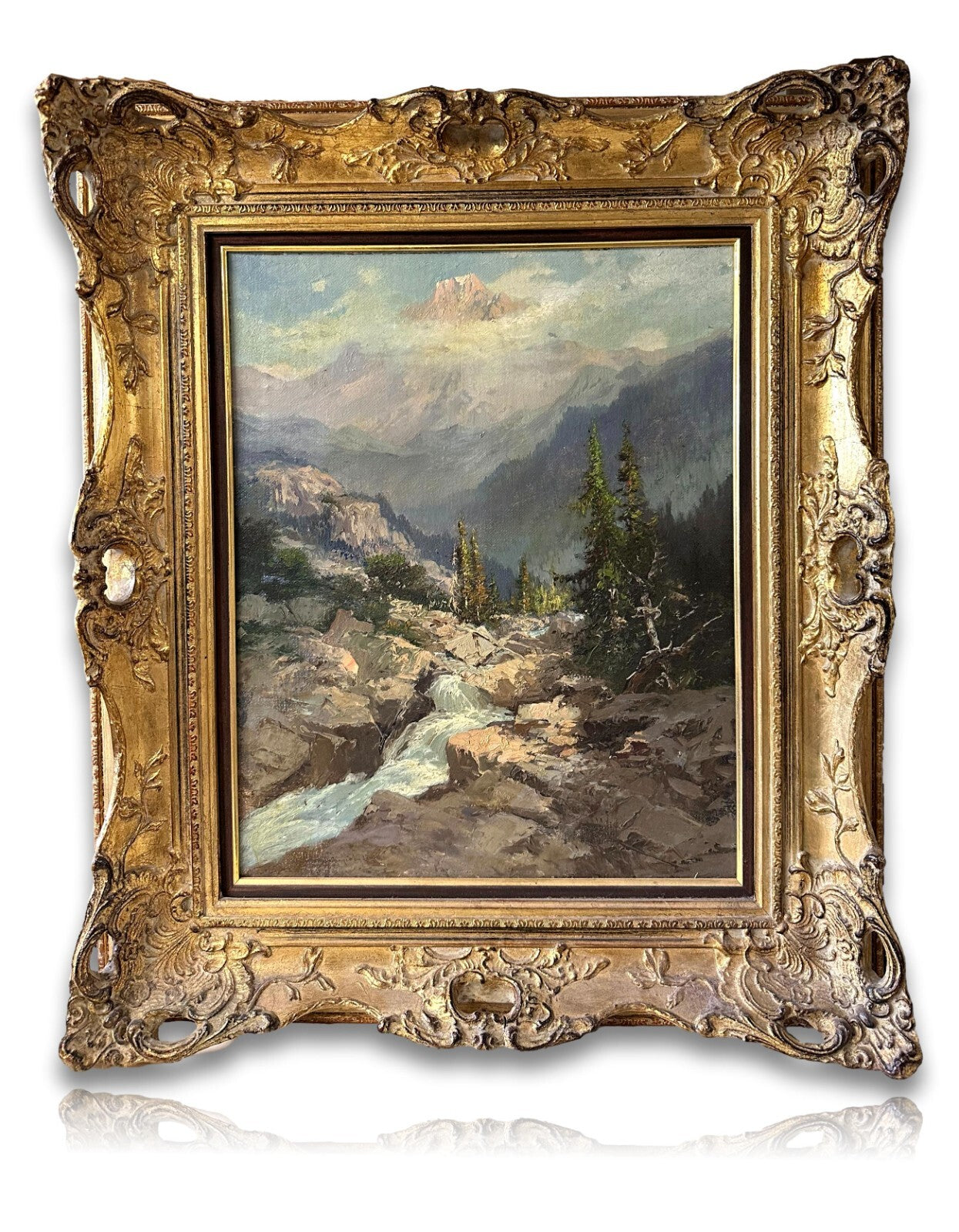 Öl auf auf Leinwand - Saastal Saaservispa - Johann Joseph Geisser 1824–18940