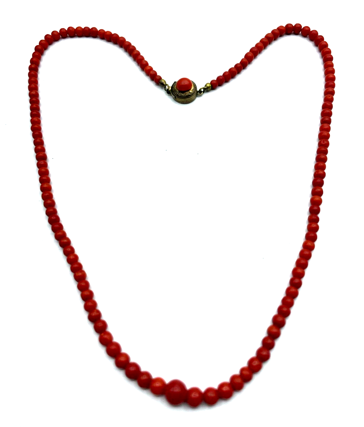 Antik Korallenkette rot Kugelkette Verlauf L50cm 800 AG/vergold. Kastenschloss5