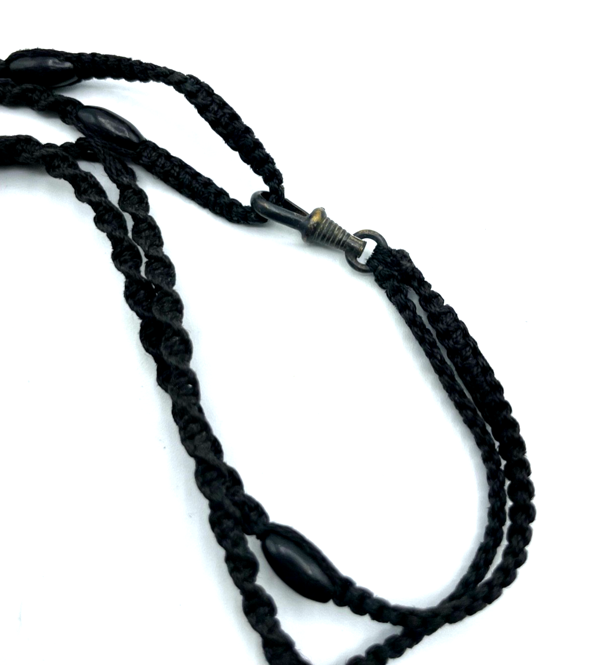 Antik handgefertigter schwarzer Strang TUK Taschenuhrkette Trauerschmuck um 19003
