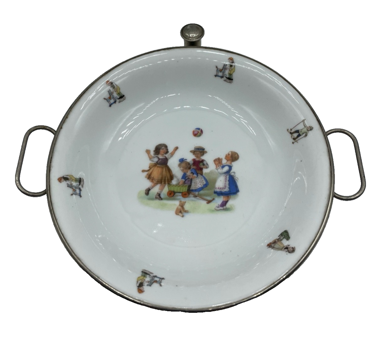 Antik Porzellan Baby Teller Kinder Warmhalteteller 1910 F&R Fischer Göppingen7