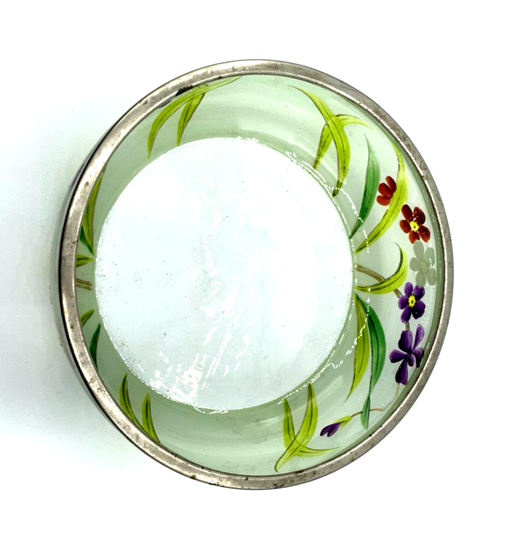 Jugendstil antik Glas Schüssel Anbieten Schale handbemalt Blumen Dekor2