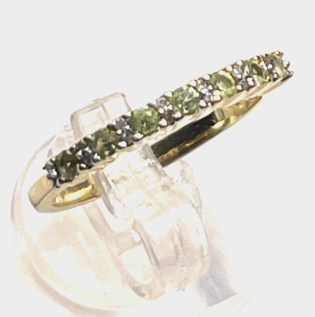 585 Gold 14 K Ring Brillanten grüner Padparadscha Saphir  Ø17,8mm RG 56 Juwelier8