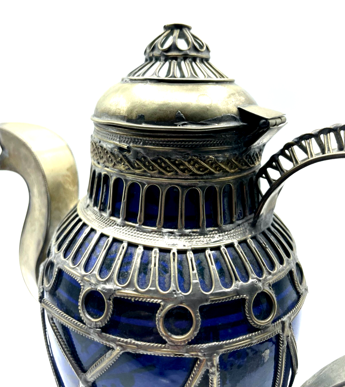 Dachbodenfund orientalische antik Kanne Keramik + versilberte Montur Handarbeit11