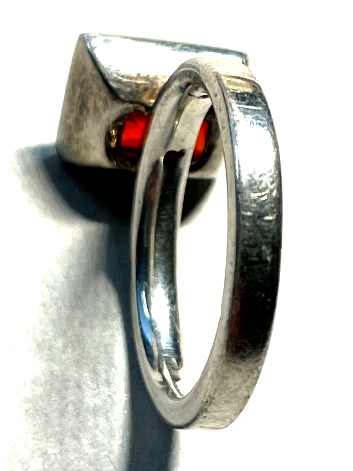 LUMANI moderner solider 925 Silber Ring orange-rot Farbstein Ø 17 mm RG 549