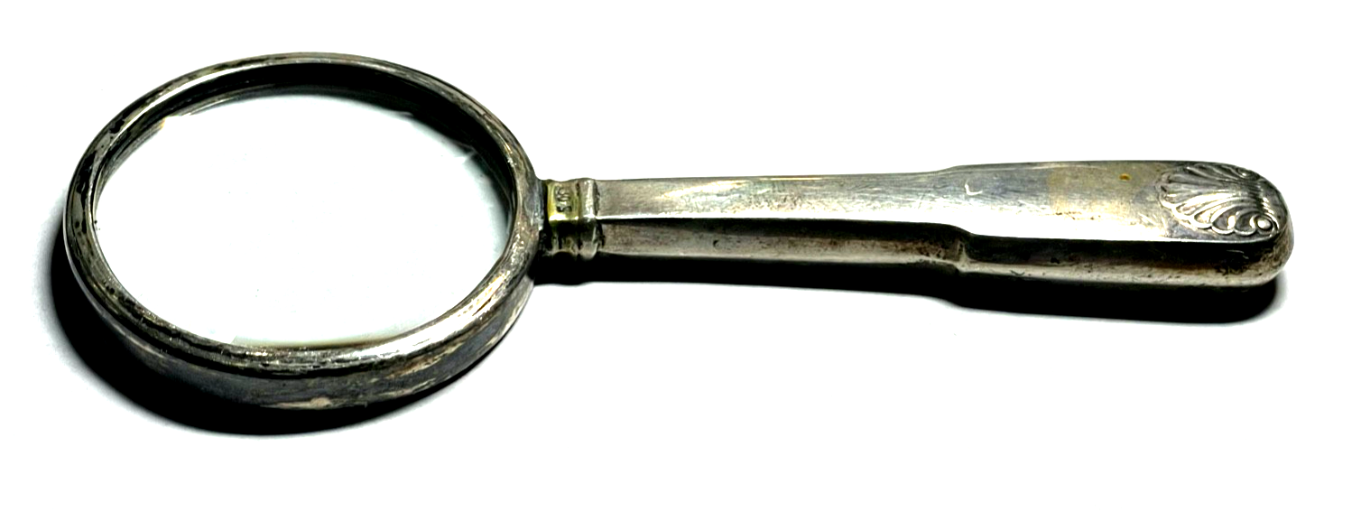 Antik 830 Silber Lupe mit Griff Vergrößerungsglas Lesehilfe Leselupe gepflegt5