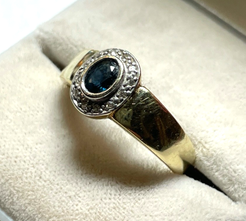585 Gold 14 K Ring Saphir Diamant Halo Ø 18,5 mm RG 58 Juwelier Qualität gepfl.3