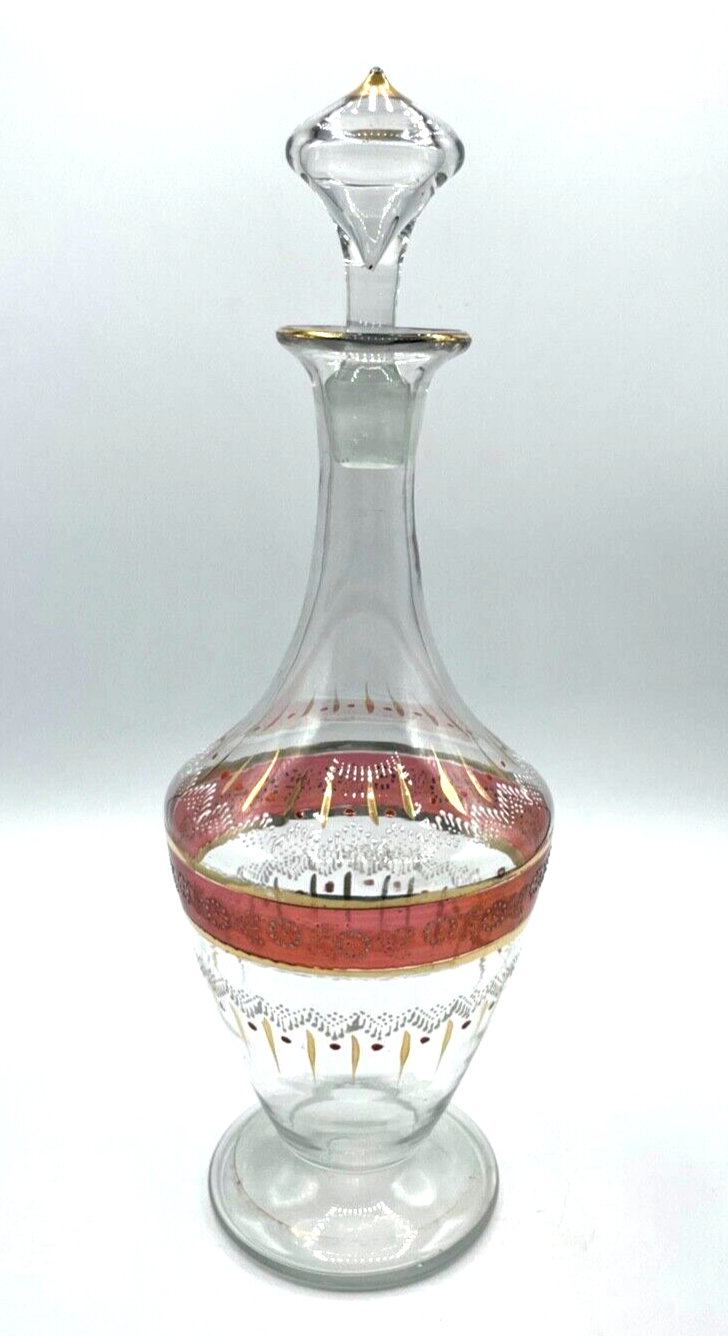 Antik Historismus Glas Karaffe Dekor Handgemalt mundgeblasen H 35 cm gepflegt1