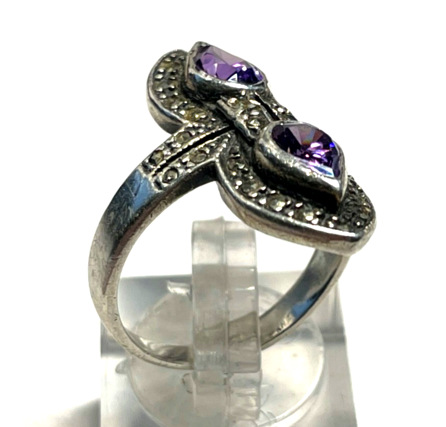 925 Silber Ring mit Amethyst + Markasit antikstil  RG 53 Ø 17mm3