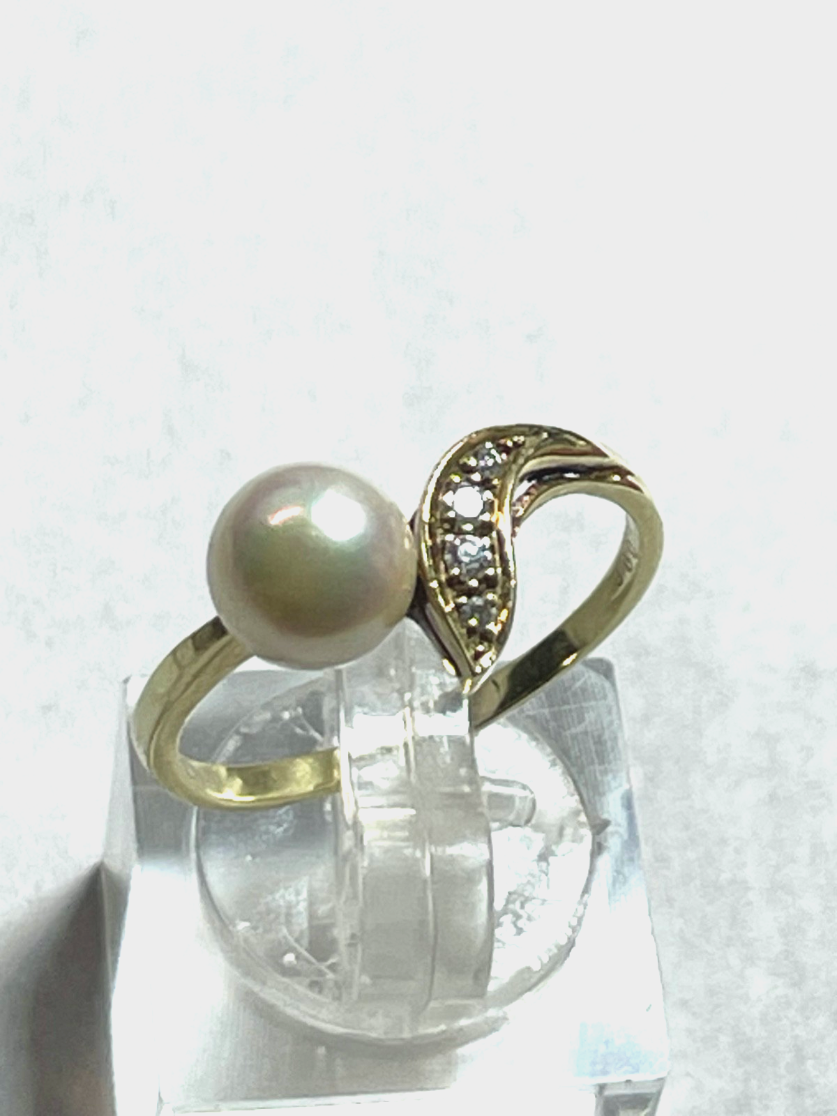 585 Gold 14 K Gelbgold Ring Südsee Perle Brillanten 0,06 ct Ø 18,5 mm RG 58 gepf14