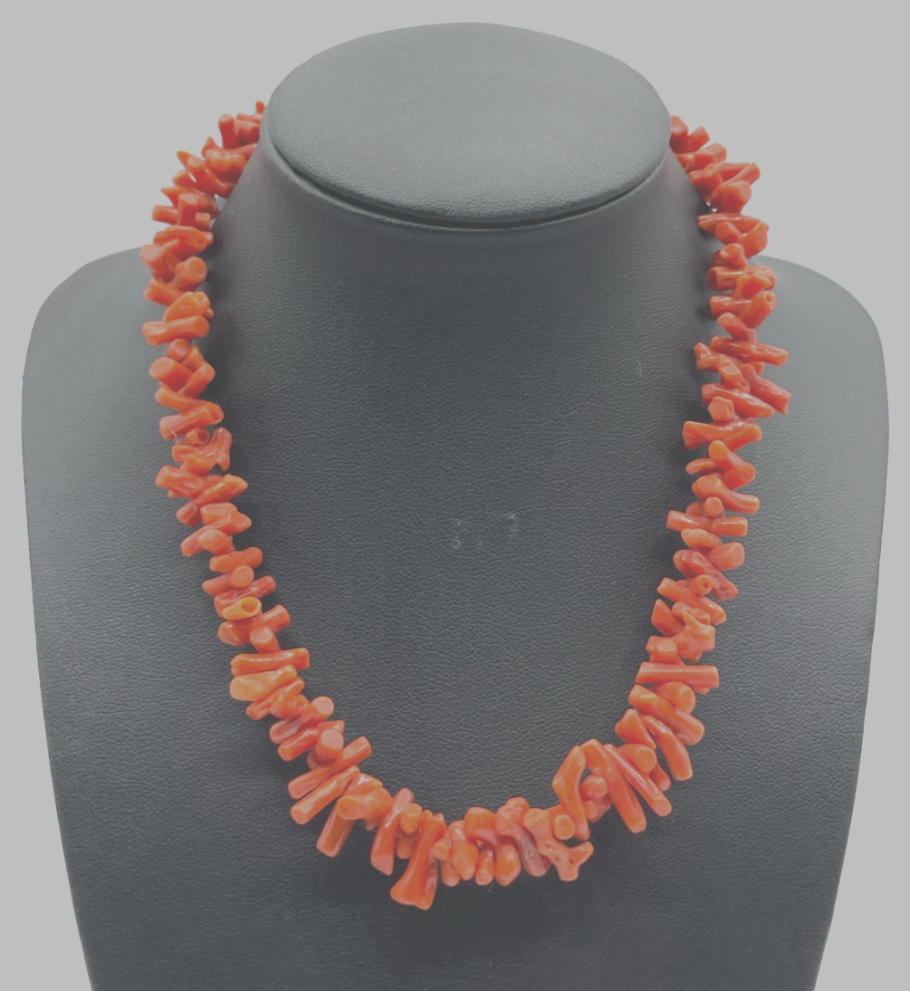 Vintage Korallenkette Stäbchen Koralle Collier L 40,5 cm Lachsfarbig B 15 mm1
