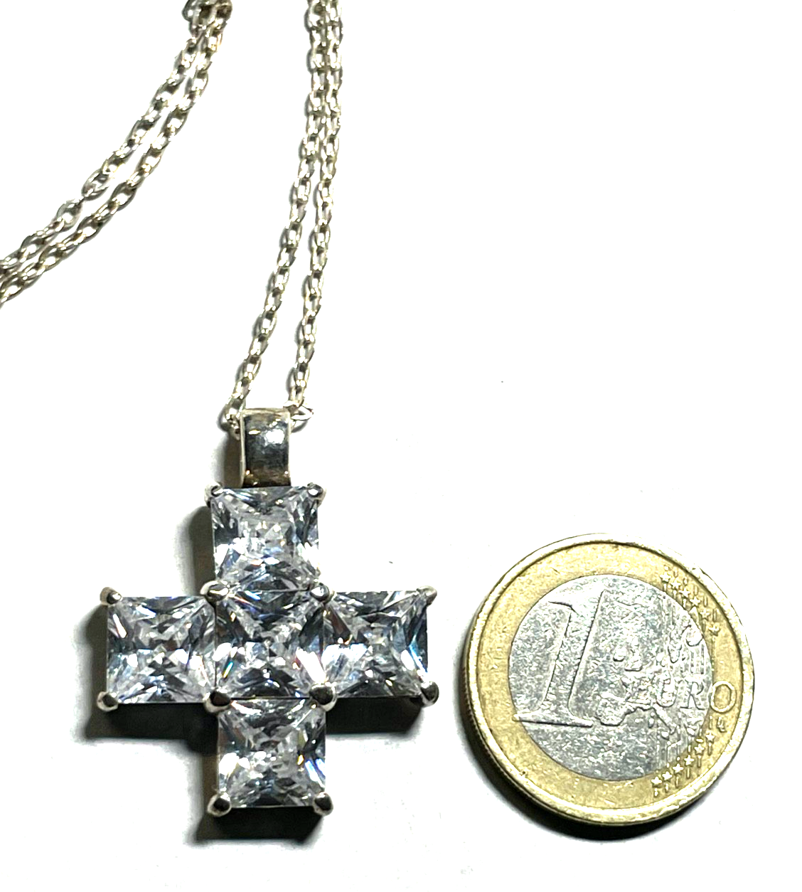 Stattlicher 925 Silber Kreuz Anhänger mit Zirkonia Cubes an 46 cm Silberkette3