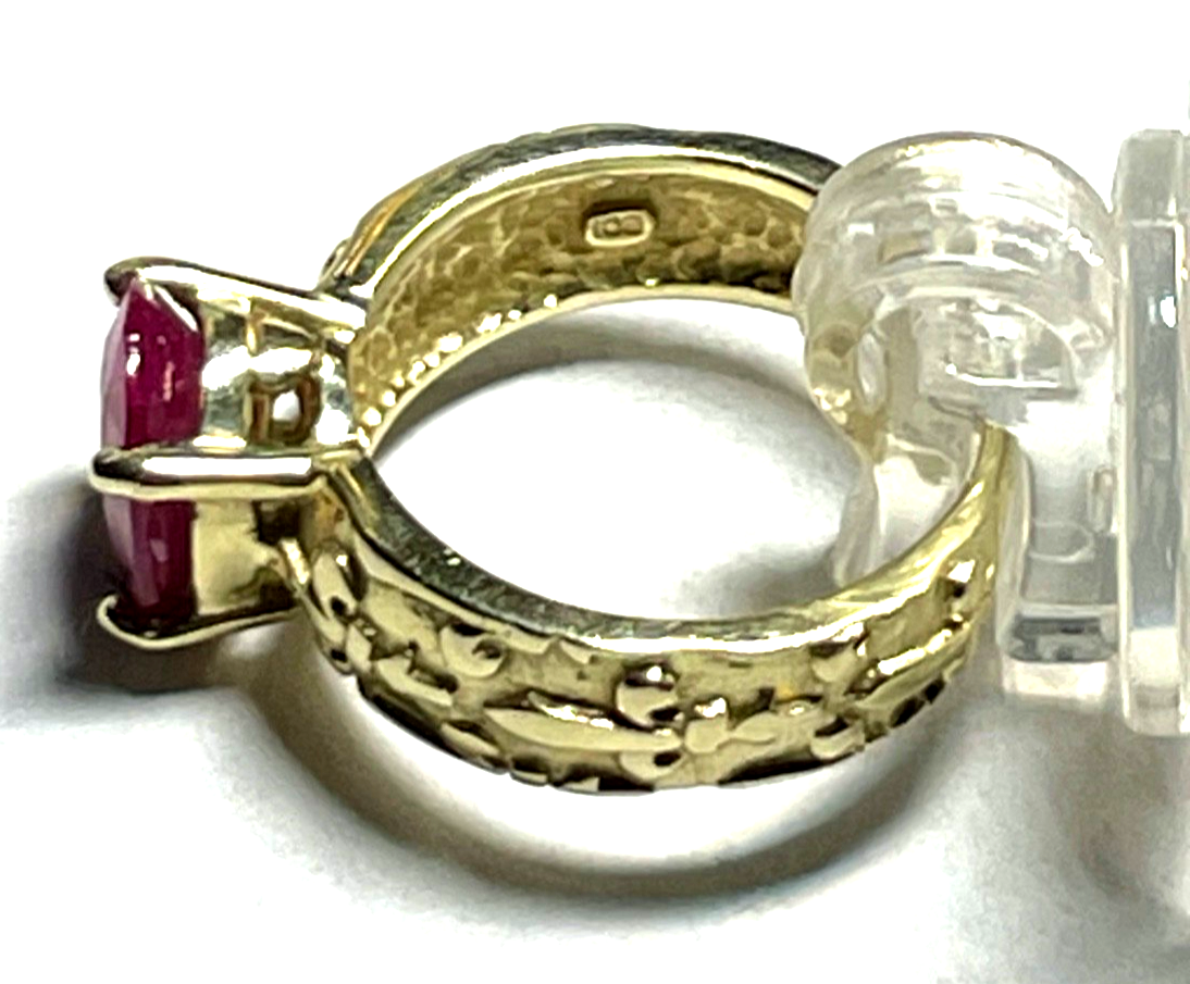 Exklusiver 585 Gold 14 K Ring gr. Rubin Fleur de Lys Wappen Lilie Dekor RG 517