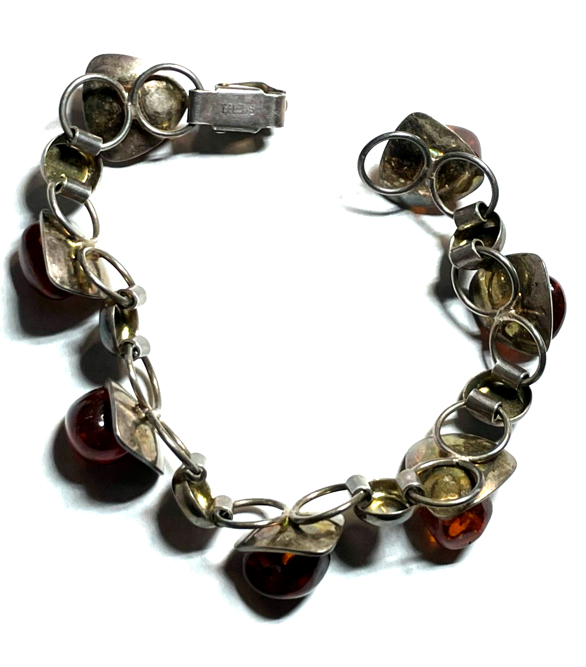 Stattliches altes EF Einer Fehrn Design Armband 830 Silber + Bernstein gepflegt6