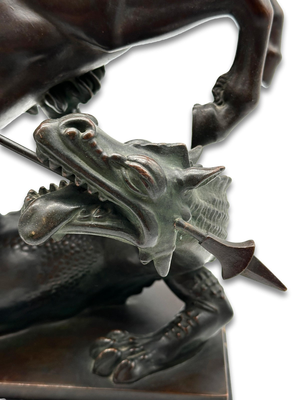 Große Bronze Skulptur - Hl. Georg tötet Drachen - um 1930 - auf Marmorsockel14