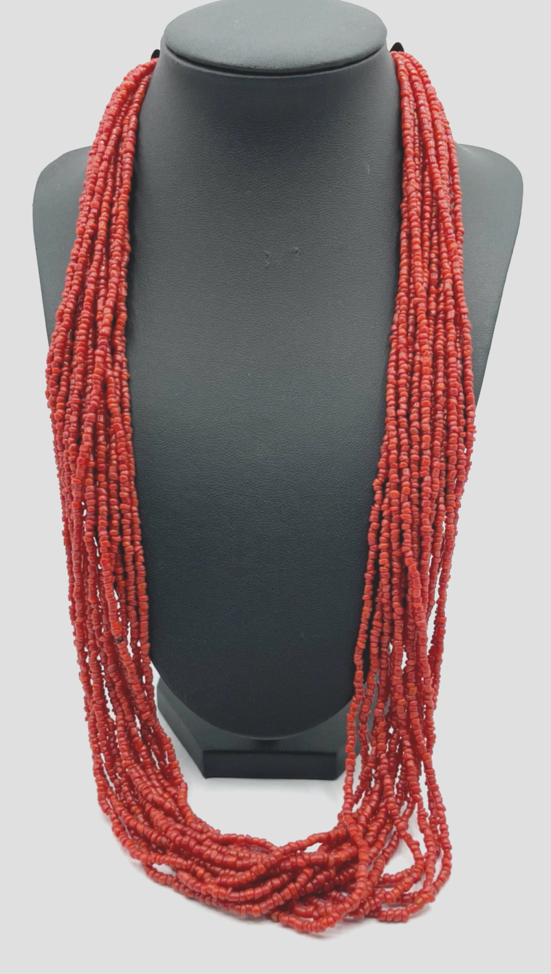 Stattlich vintage Ethno Korallen Perlen Kette 14 Strang L 70cm B 43mm Handarbeit0