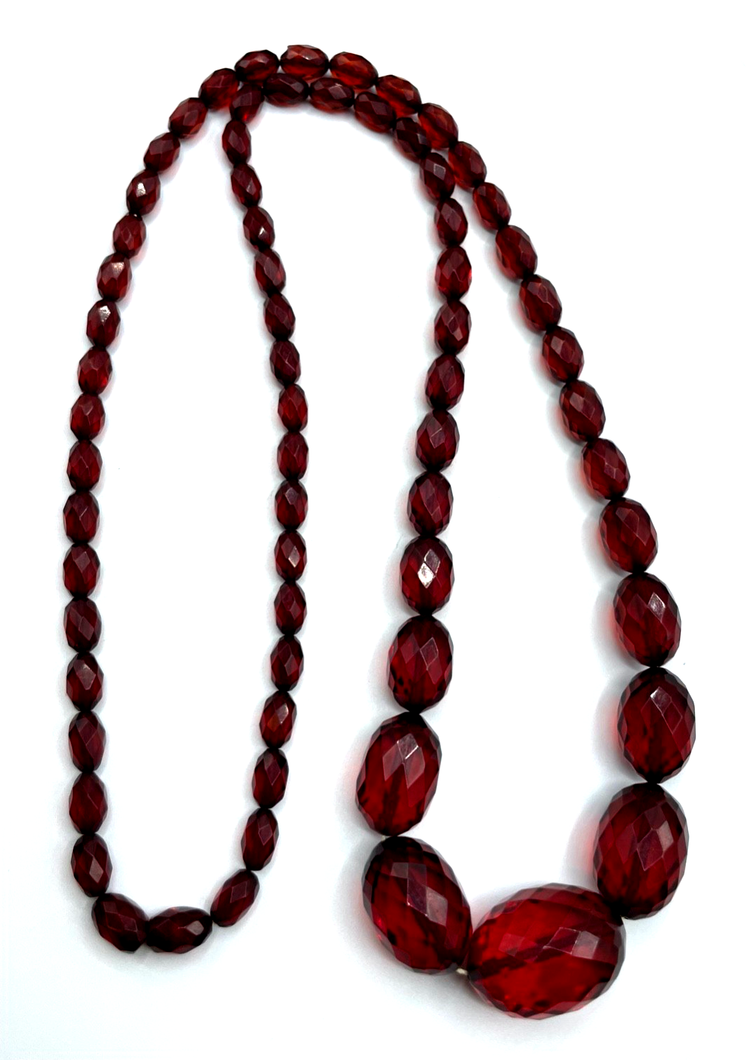 Antik Flapper Cherry Amber Bernstein Kette Oliven im Verlauf facettiert L 94 cm7