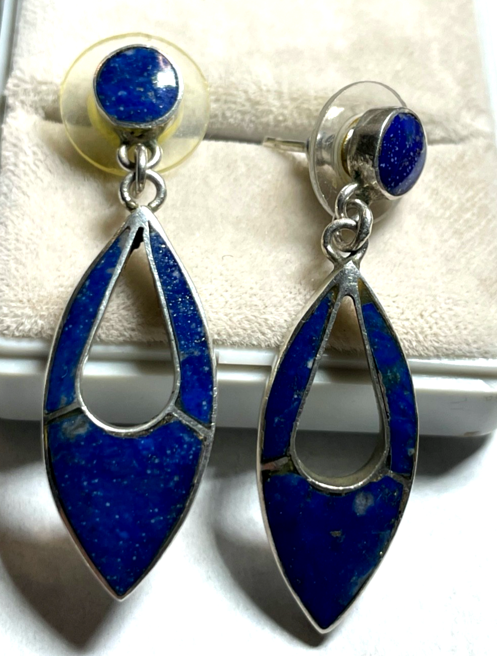 950 Silber Ohrringe Ohrhänger mit echtem Lapislazuli  L 45 B 13 mm Handarbeit0