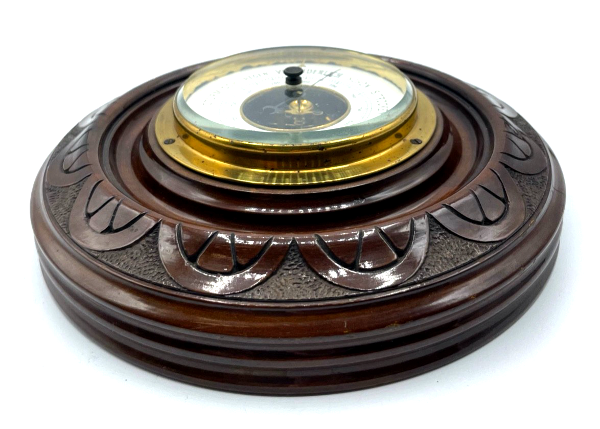 Antik Barometer um 1900-1910 funktioniert im Topzustand Ø 18 cm Holzrahmen4