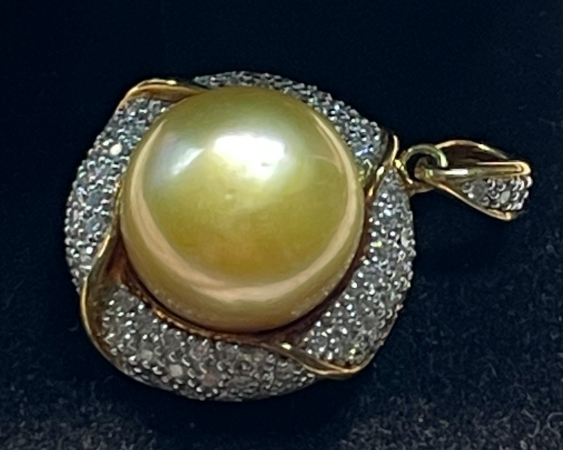 Elegant stattlicher 750 Gold 18 K Tahiti Perle Anhänger Ø 14 mm + Pavé Diamanten9