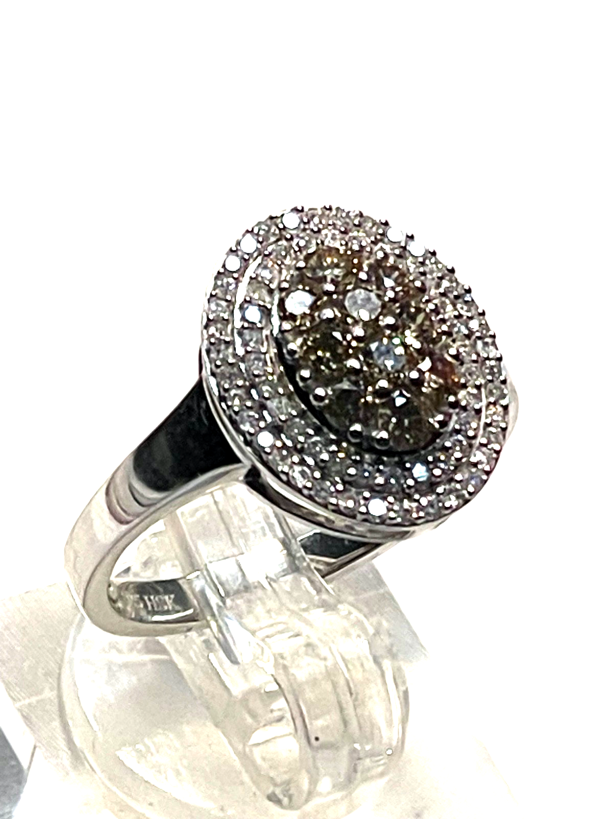 585 Gold 14 K Weißgold Entourage Ring Brillanten 2 farbig Ø 17,8 mm RG 56 gepfl.0