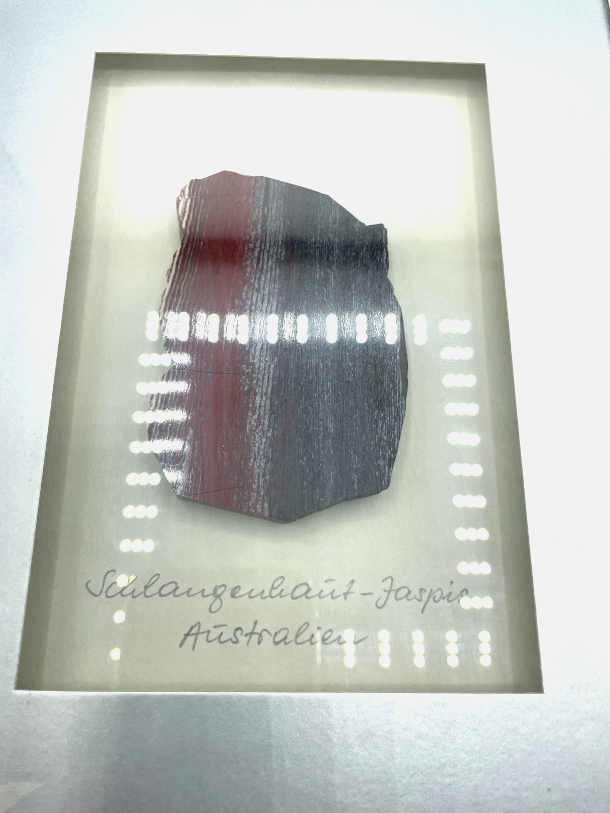 Gr. Schlangenhaut Jaspis Stein aus Australien gerahmt Jaspis Mineral rar Sammler3