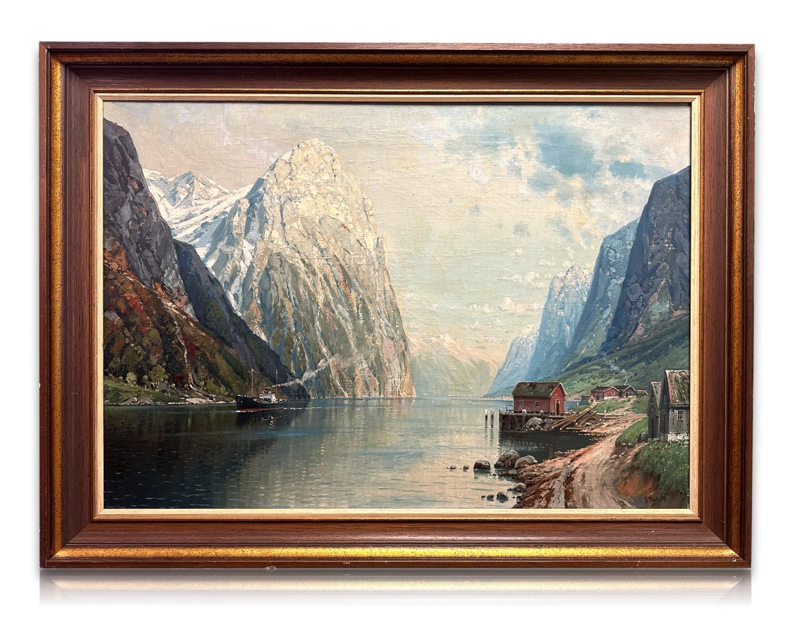 Carl Berthold  geb. 1870 - Fjord mit Dampfschiff - Öl auf Leinwand - signiert0