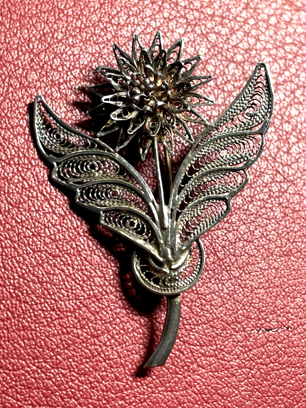Antik sehr elegante Filigransilber Dekor Brosche Echtsilber Distel Trachtenmode2